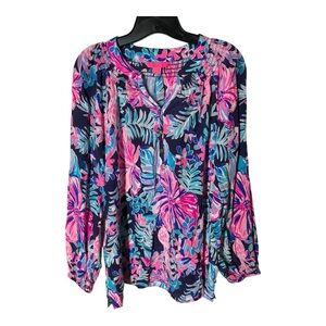 {EUC} Women's LILLY PULITZER Floral Print Top Large